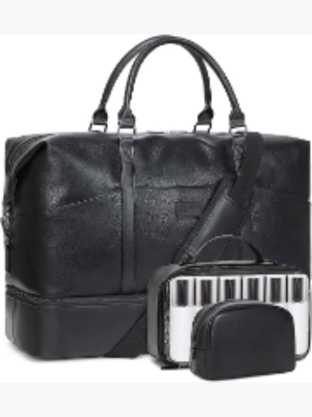 Faux Leather Weekender Travel Duffel Bag with Shoe Compartment & Toiletry Bag